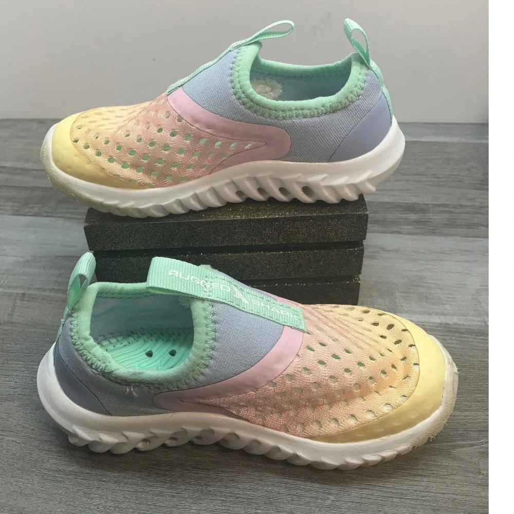 Rugged Shark Aqua-Flo Toddler Girls Water Shoes Pastel Rainbow Slip On Size 7